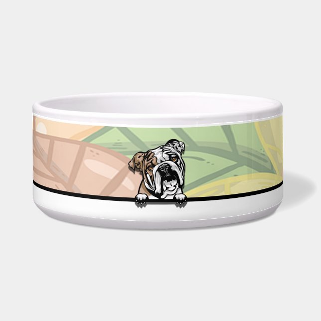 Comedero Lindo Bulldog Inglés Curioso, comida o bebida (Frente)