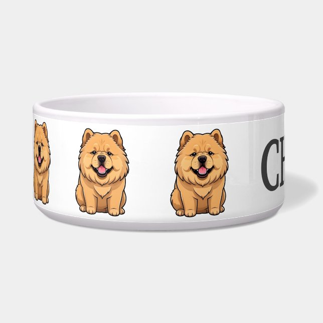 Comedero Lindo Chow Chow Cachorro Cartoon Personalizar (Izquierda)