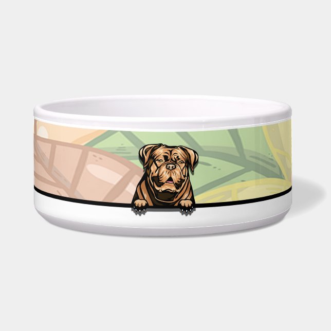 Comedero Lindo Dogue de Bordeaux atisbando, comida o bebida (Frente)