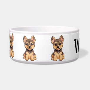 Comedero Lindo pastor alemán de dibujos animados personaliz