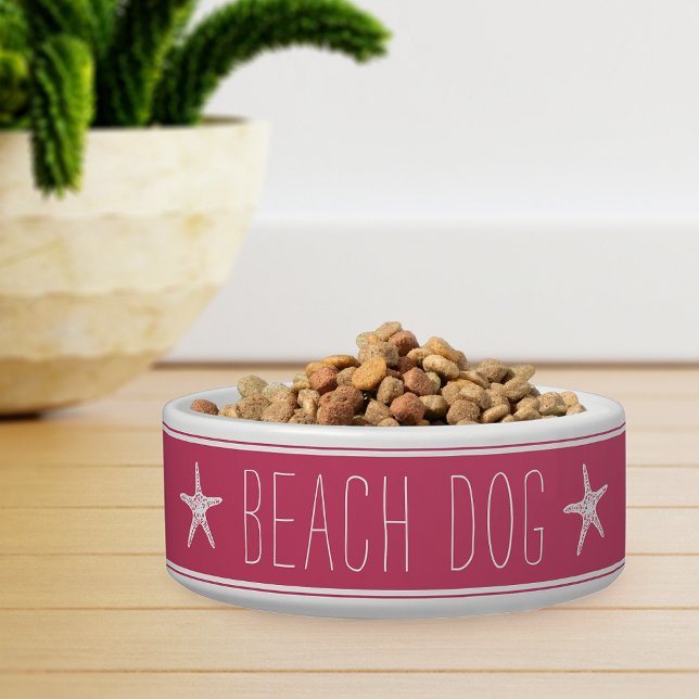 Comedero Lindo perro de playa con estrellas de mar rosadas  (Subido por el creador)