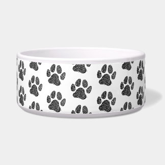 Comedero Linocut de impresión de hojas de perro en blanco y