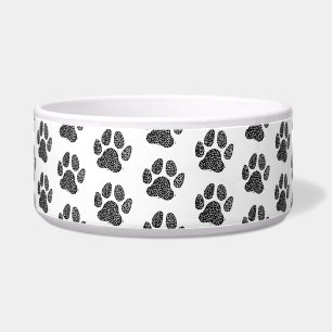 Comedero Linocut de impresión de hojas de perro en blanco y