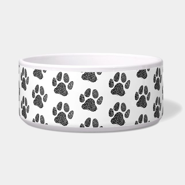 Comedero Linocut de impresión de hojas de perro en blanco y (Frente)