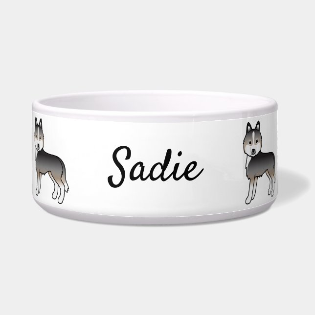 Comedero Lobo claro Gris Siberian Husky perro y nombre (Frente)