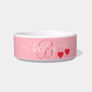 Comedero Los amantes del corazón rosado Nombre del monogram