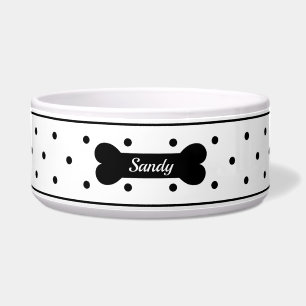 Comedero Los Puntos De Polka Negro Sobre Blanco Con Hueso Y