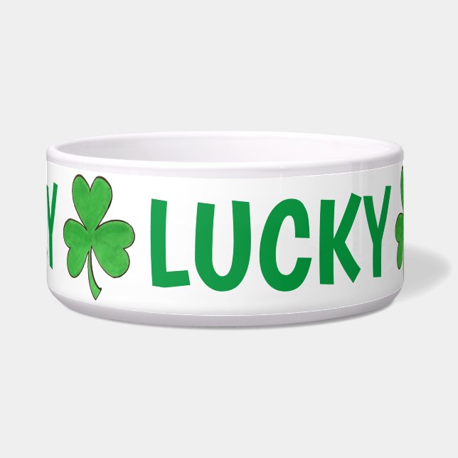 Comedero Lucky Dog Personalizado Green Shamrock Clover (Frente)