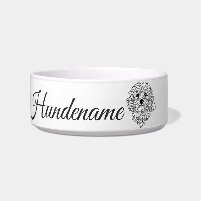 Comedero Maltese Minimalist Line Art personalized bowl (Frente)