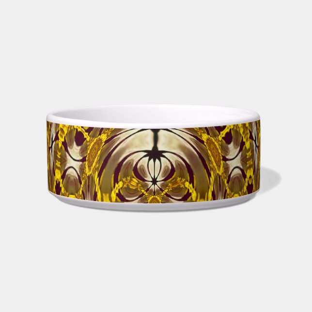 Comedero Mandalá Floral Dorado Patrón Boho (Frente)