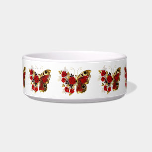 Comedero Mariposa de flor roja con rosas rojas