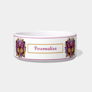 Comedero Mariposa Morada y Girasol Floral Personalizado