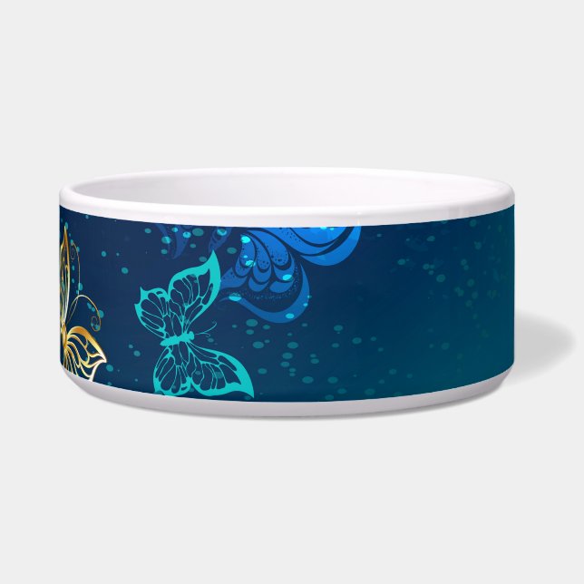 Comedero Mariposas doradas sobre fondo azul (Derecha)