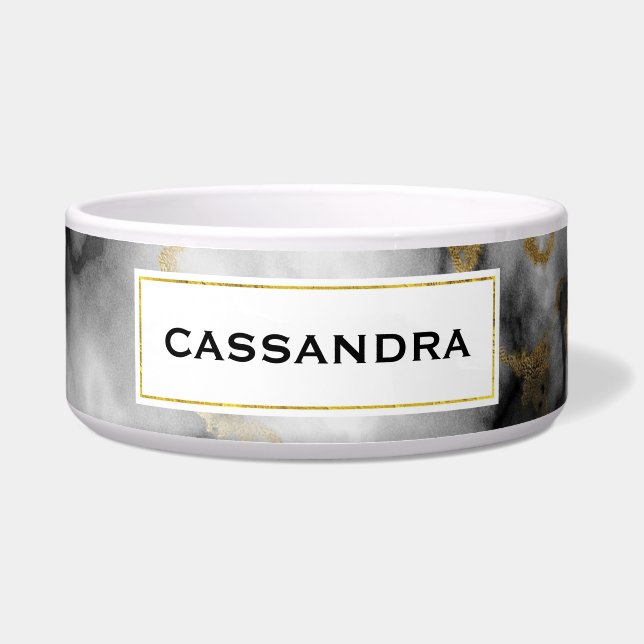 Comedero Mármol gris humeante moderno con cinta de oro (Frente)