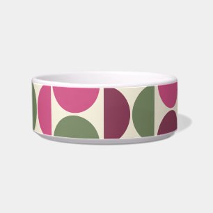 Comedero Mascota de Círculos Retro Rosa y Verde/Círculos de
