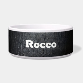 Comedero Mascota de cuero negro con aspecto envejecido fals