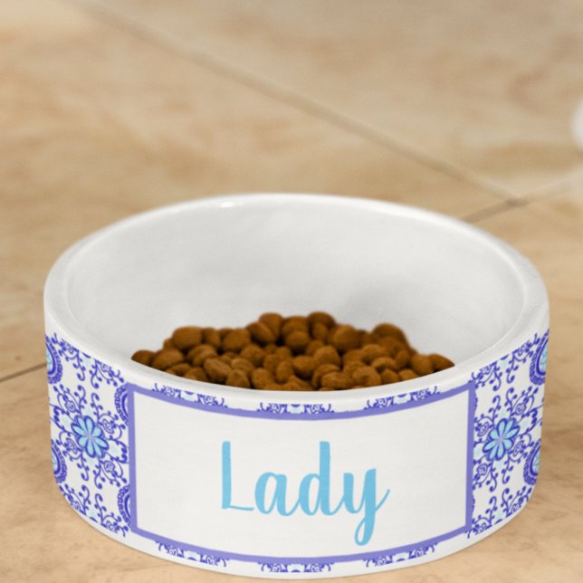 Comedero Mascota de diseño de mosaico acuarela Positano Ama (A lovely Italian style food or water bowl with your pet's name! )