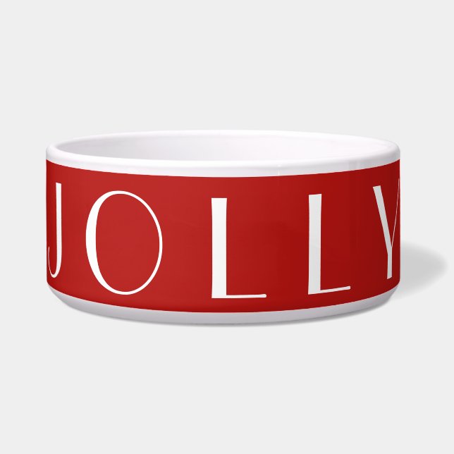 Comedero Mascota de Jolly Modern Red Typography Navidades (Frente)