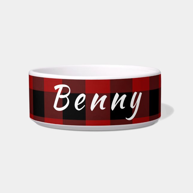 Comedero Mascota de juego de búfalo rojo y negro personaliz (Frente)