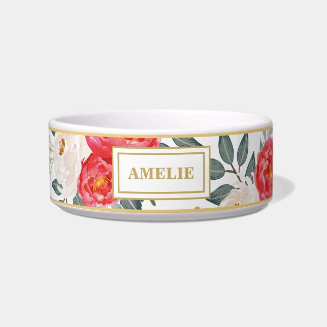 Comedero Mascota de moda floral botánico bonito del perro (Frente)