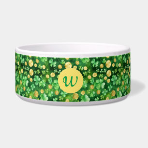 Comedero Mascota de monedas de oro de Shamrock verde de San