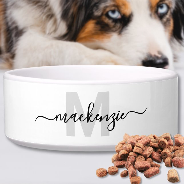 Comedero Mascota de nombre blanco negro (Black White Name Pet Bowl)