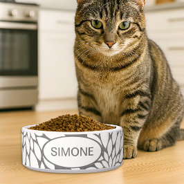 Comedero Mascota de nombres personalizados de flores blanca