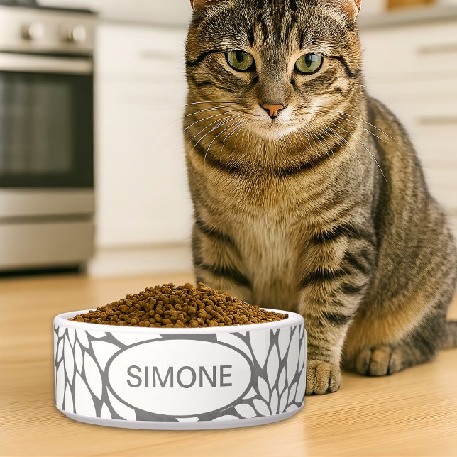 Comedero Mascota de nombres personalizados de flores blanca (Subido por el creador)