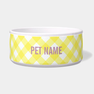 Comedero Mascota de nombres personalizados de Gingham amari