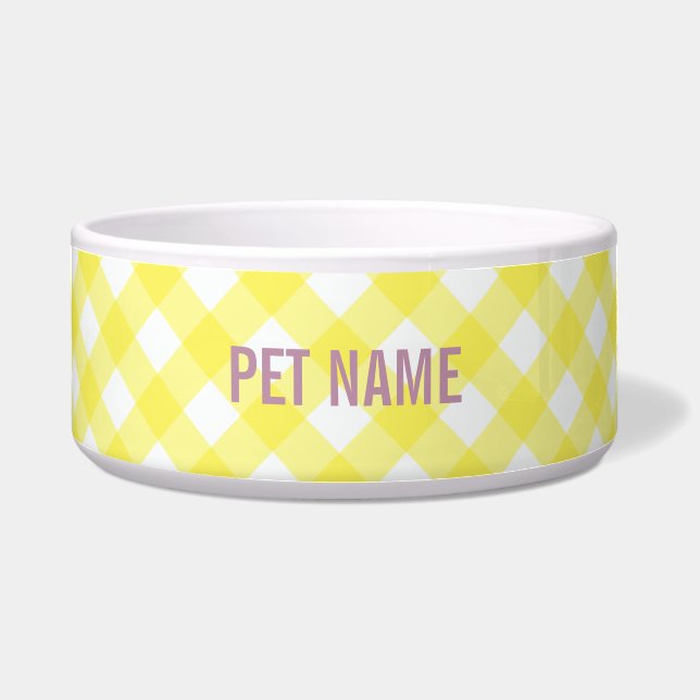 Comedero Mascota de nombres personalizados de Gingham amari (Frente)