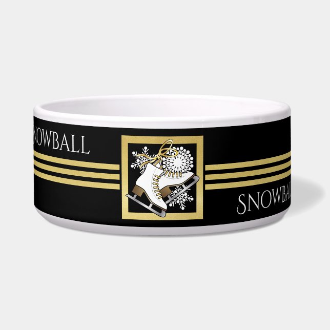 Comedero Mascota de patinaje sobre hielo Purpurina de oro n (Frente)