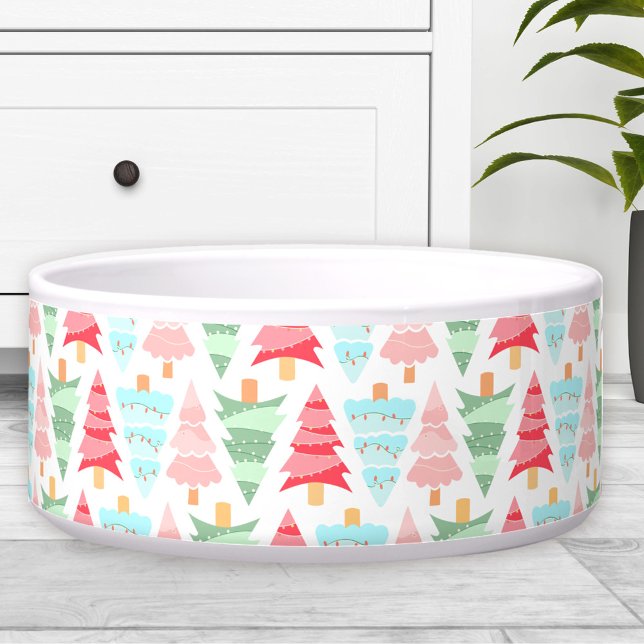 Comedero Mascota de patrón de árbol de navidad lindo pastel (Cute Pastel Christmas Tree Pattern Dog Pet Bowl)
