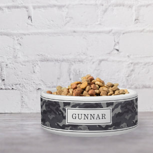 Comedero Mascota de patrón de camo gris oscuro personalizad