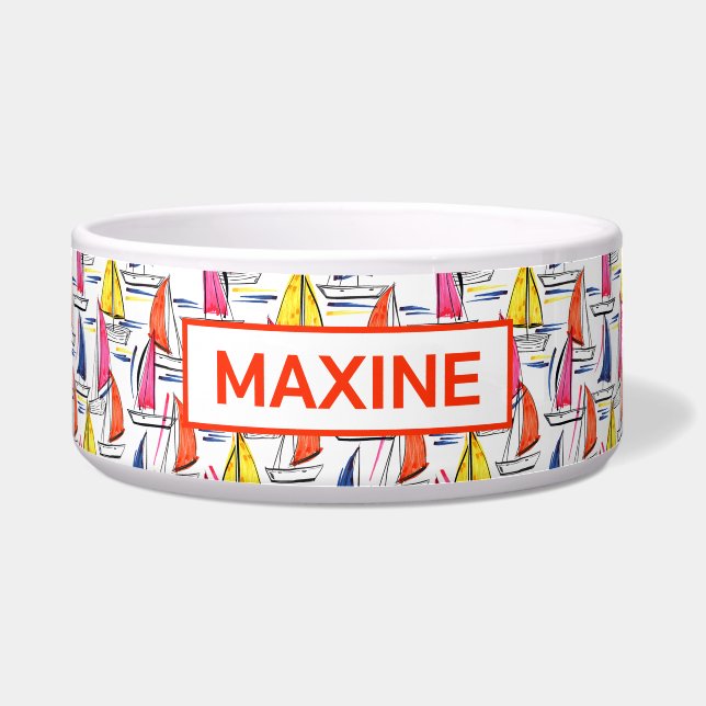 Comedero Mascota de Patrón de Verano Náutico (Frente)