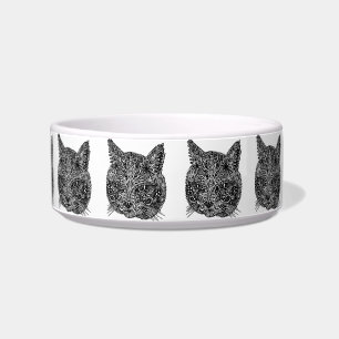 Comedero Mascota de retrato de gato ornamental negro y blan