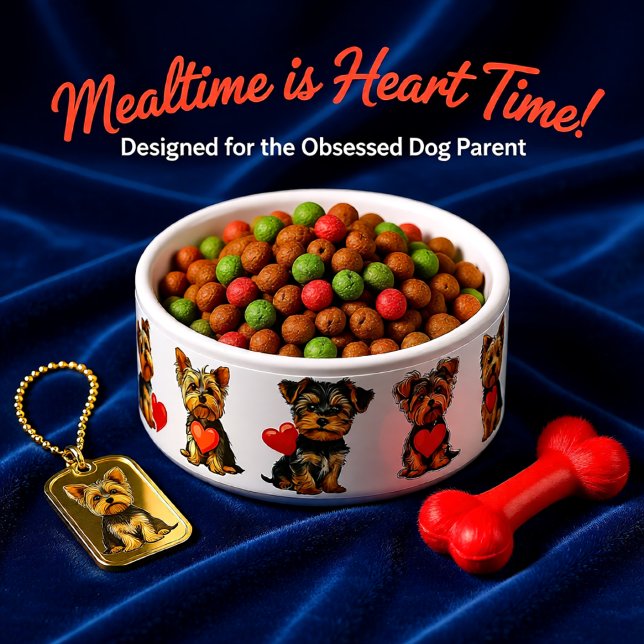 Comedero Mascota de San Valentín Yorkshire Terrier Perro |  (Cute Yorkie Valentine Hearts – Adorable Dog Lover Bowl)