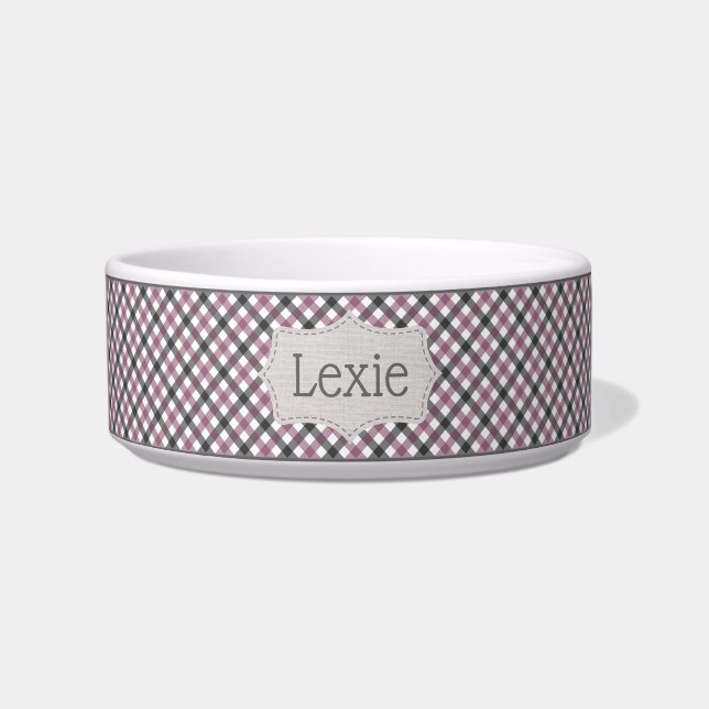 Comedero Mascota de Wildberry Plaid personalizado (Frente)