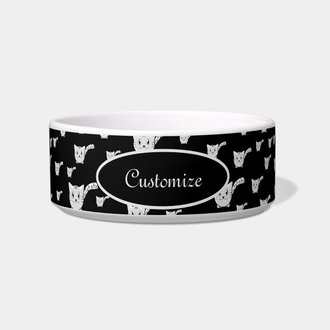 Comedero Mascota del patrón Kitty en blanco y negro (Frente)