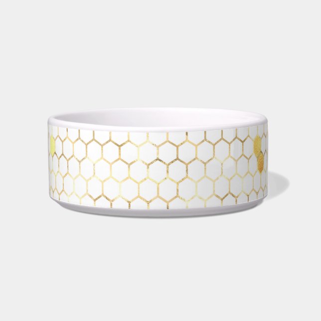 Comedero Mascota elegante de Honeycomb de oro blanco (Frente)