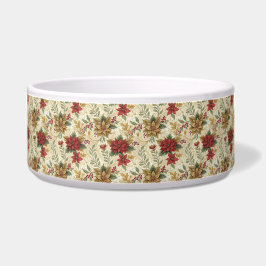 Comedero Mascota Floral Vintage Elegante Red & Gold Poinset