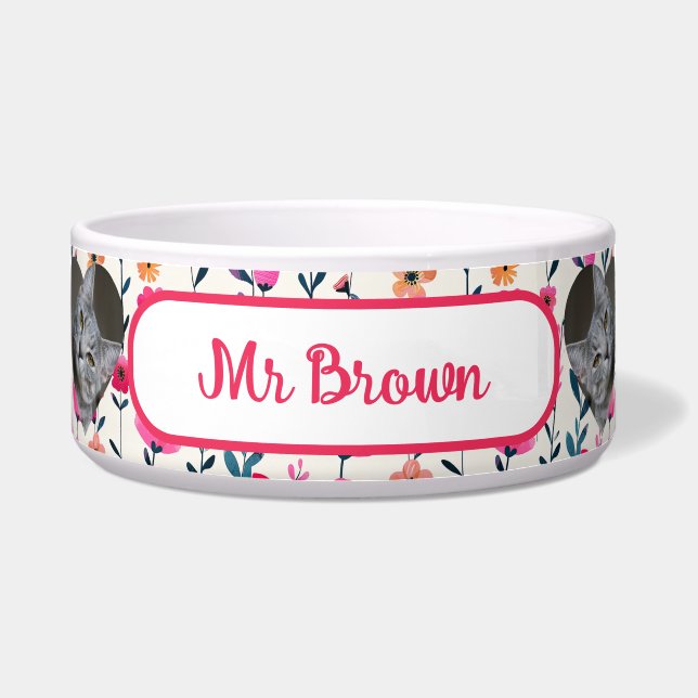 Comedero Mascota fotográfico acuarela floral en forma de co (Frente)