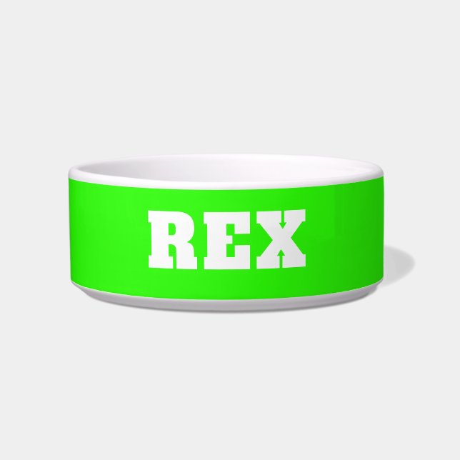 Comedero Mascota Neon Green y White Moderne Name (Frente)