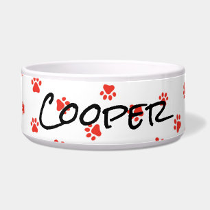 Comedero Mascota Paws Red Custom Name Black Dog Cat Food