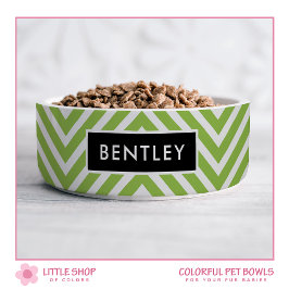 Comedero Mascota Personalizada Chevron Verde Moderno
