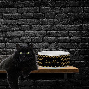 Comedero Mascota personalizada con brillo de Chevron dorado