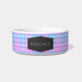 Comedero Mascota Personalizada Cuadros Rosa Azul Adorable