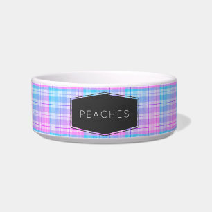 Comedero Mascota Personalizada Cuadros Rosa Azul Adorable