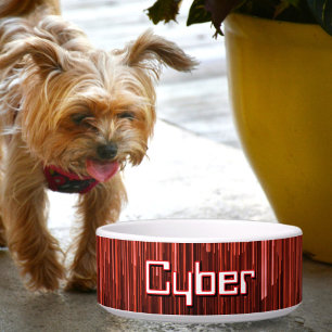 Comedero Mascota personalizado rojo y negro del ciberespaci