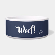 Mascota personalizado Woof Cute Text Navy Blue & W