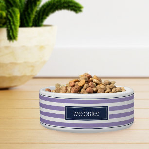 Comedero Mascota Preppy Personalizado Purple & Navy Stripe